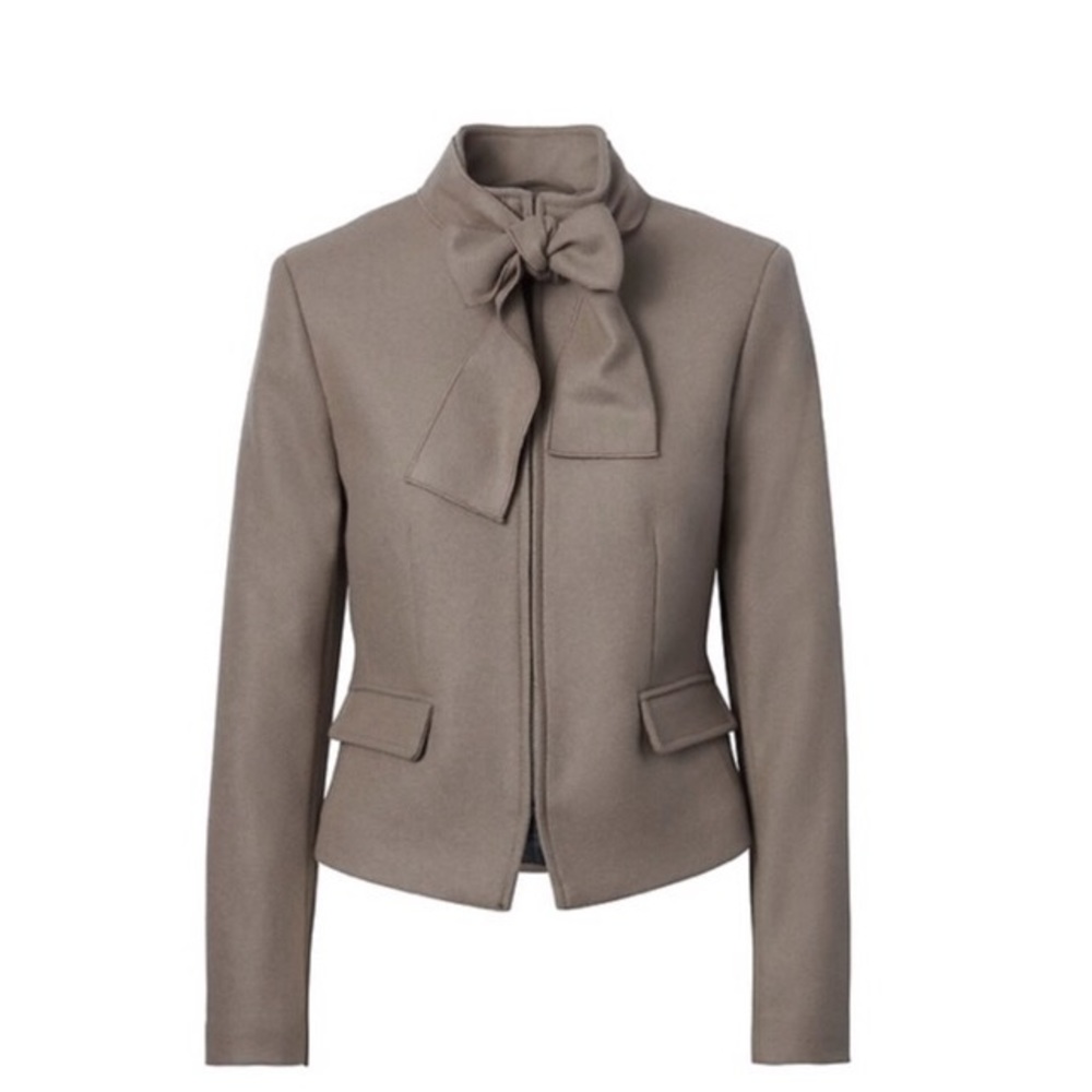 Banana Taupe Italian Melton Wool Bow Neck Jacket